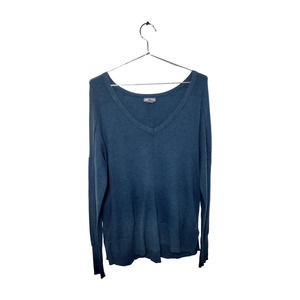 Eddie Bauer T Shirt Womens V Neck Long Sleeve Medium Fit Blue Green